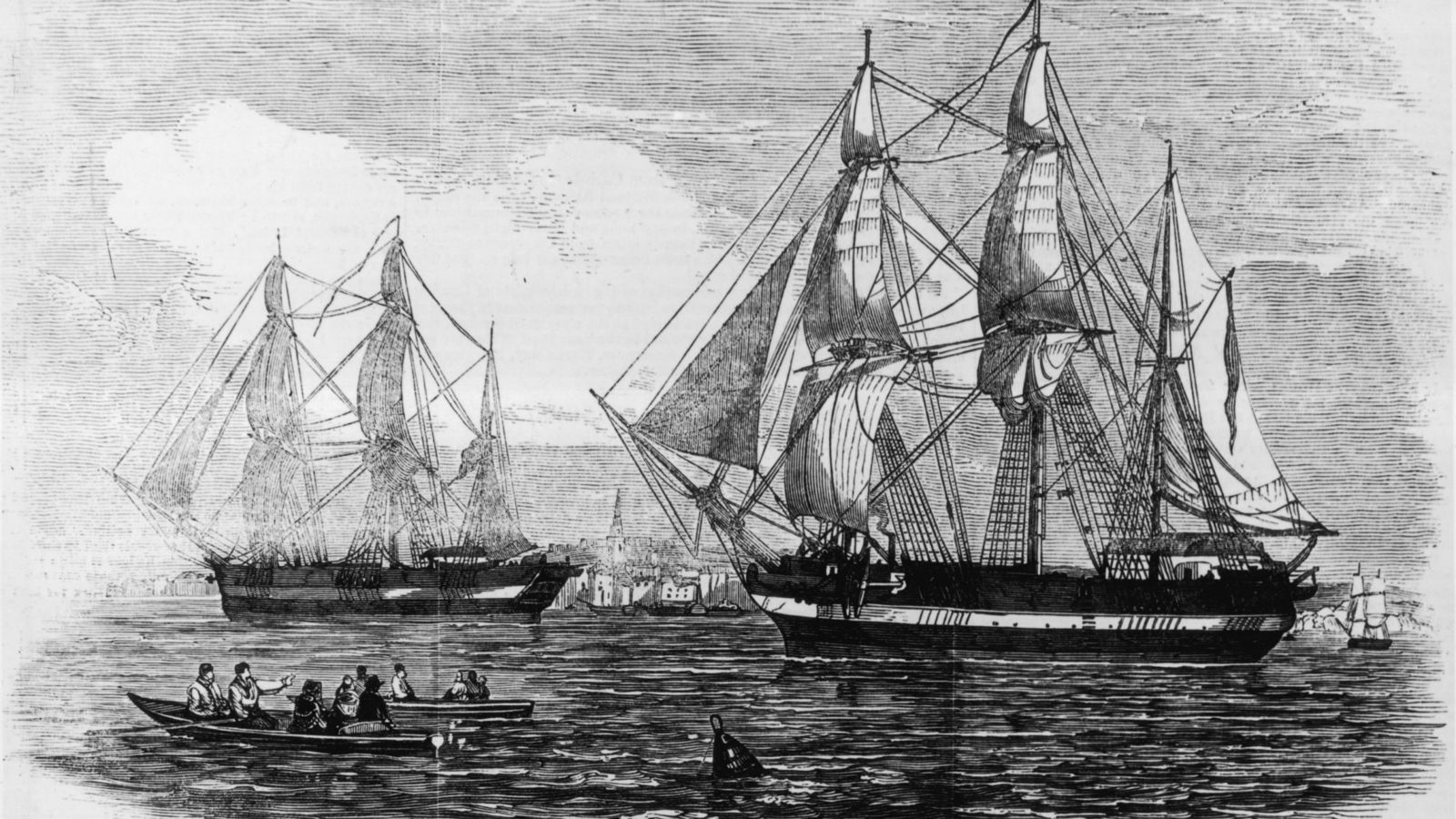 1845: The ships HMS Erebus and HMS Terror used in Sir John Franklin's ill-fated attempt to discover the Northwest passage. Original Publication: Illustrated London News pub 24th May 1845 (Photo by Illustrated London News/Getty Images)